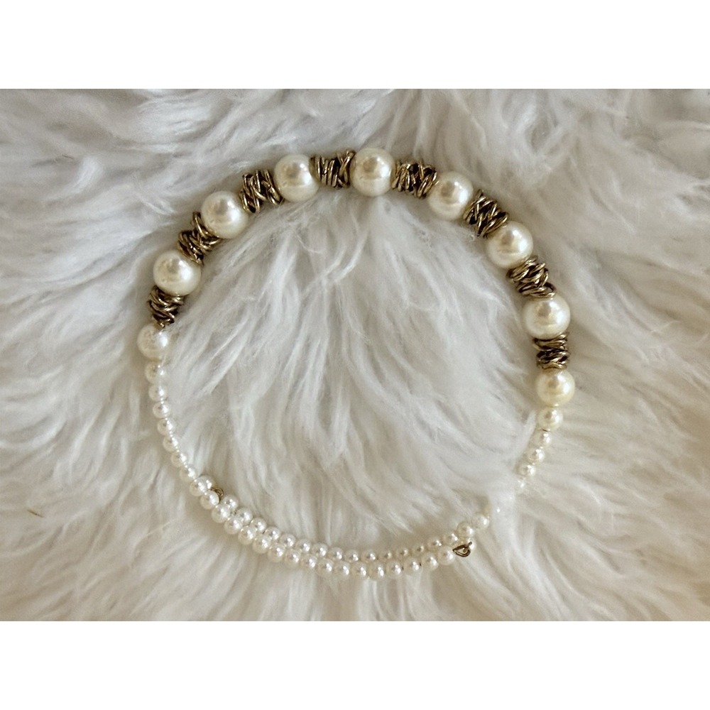 Faux Pearl Choker Necklace Bridal‎ Head Piece Antique Gold Tone Vintage One Size - Picture 10 of 16